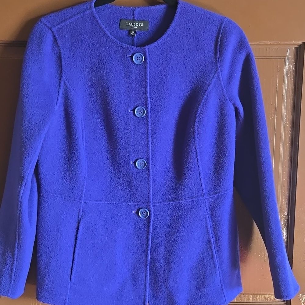 Talbots-Woolβblend purple short button down front jkt Sz 2P